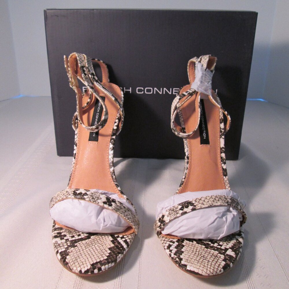 French Connection Tessa Snake Heeled Ankle Strap Sandals Sz 9M - Picture 6 of 12